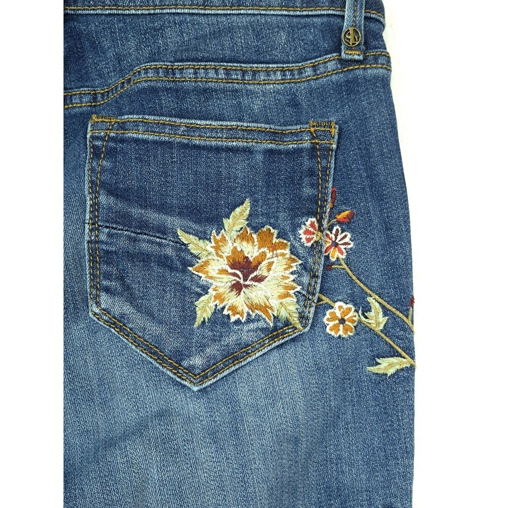 Free People Driftwood Jeans Jackie Slim Fit Floral Embroidered Orange Red Boho - Picture 8 of 8